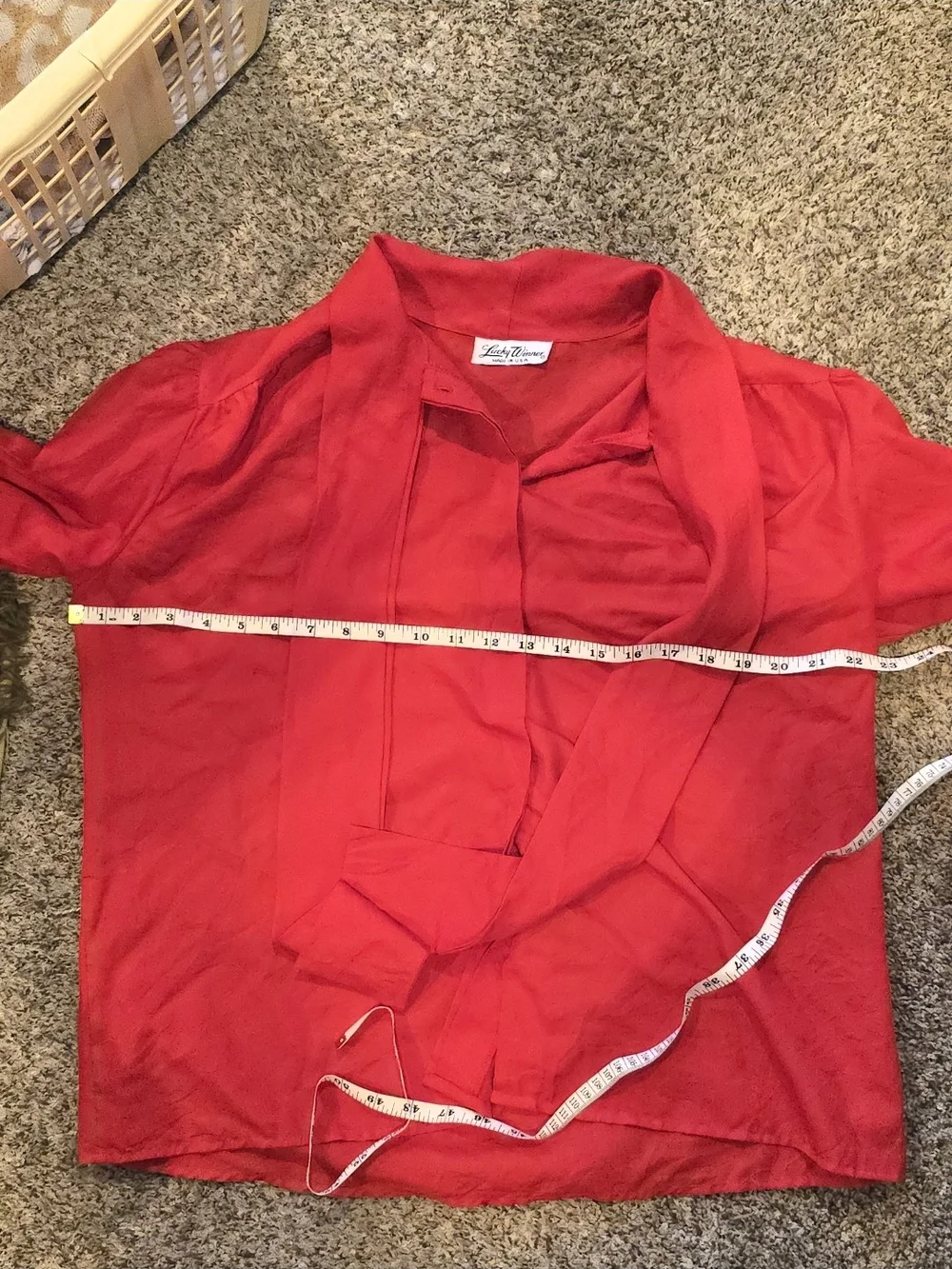 Authentic 1960s–1970s Vintage Red Lavallière collar Blouse